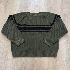 GAP Men's Knit Pullover Sweater XL Green Chunky Crew Neck Fisherman Striped